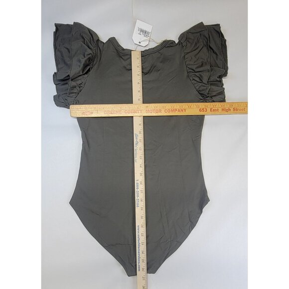Grace & Emma Bodysuit With Ruffle Sleeves Olive Snap Closure Womens Size M New - Picture 10 of 10